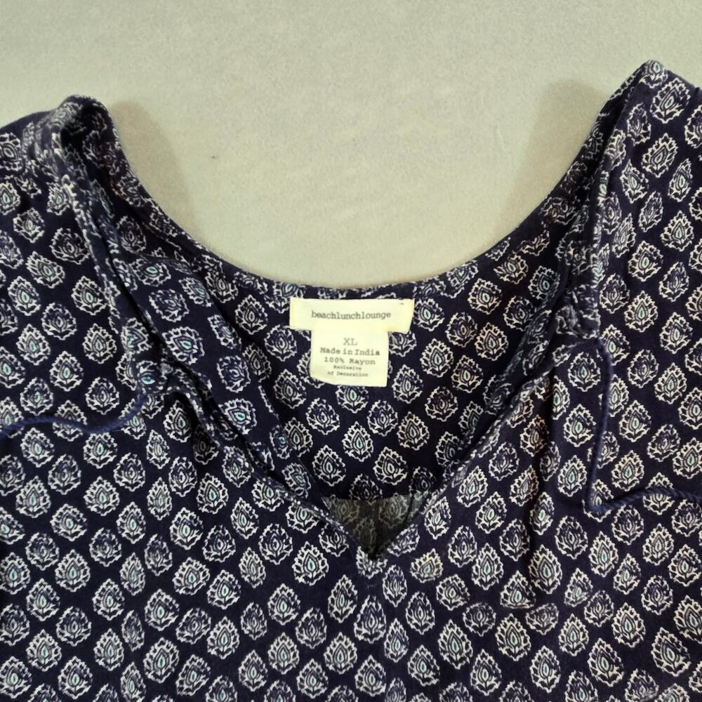Beach Lunch Lounge Shift Dress Womens Blue Paisley Tassled Split Neck - Picture 6 of 11